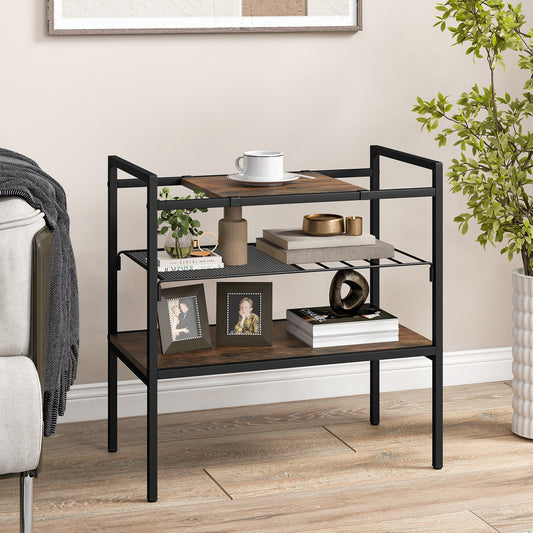 Sofa Side Table with Removable Panel and Mesh Shelf-Rustic Brown