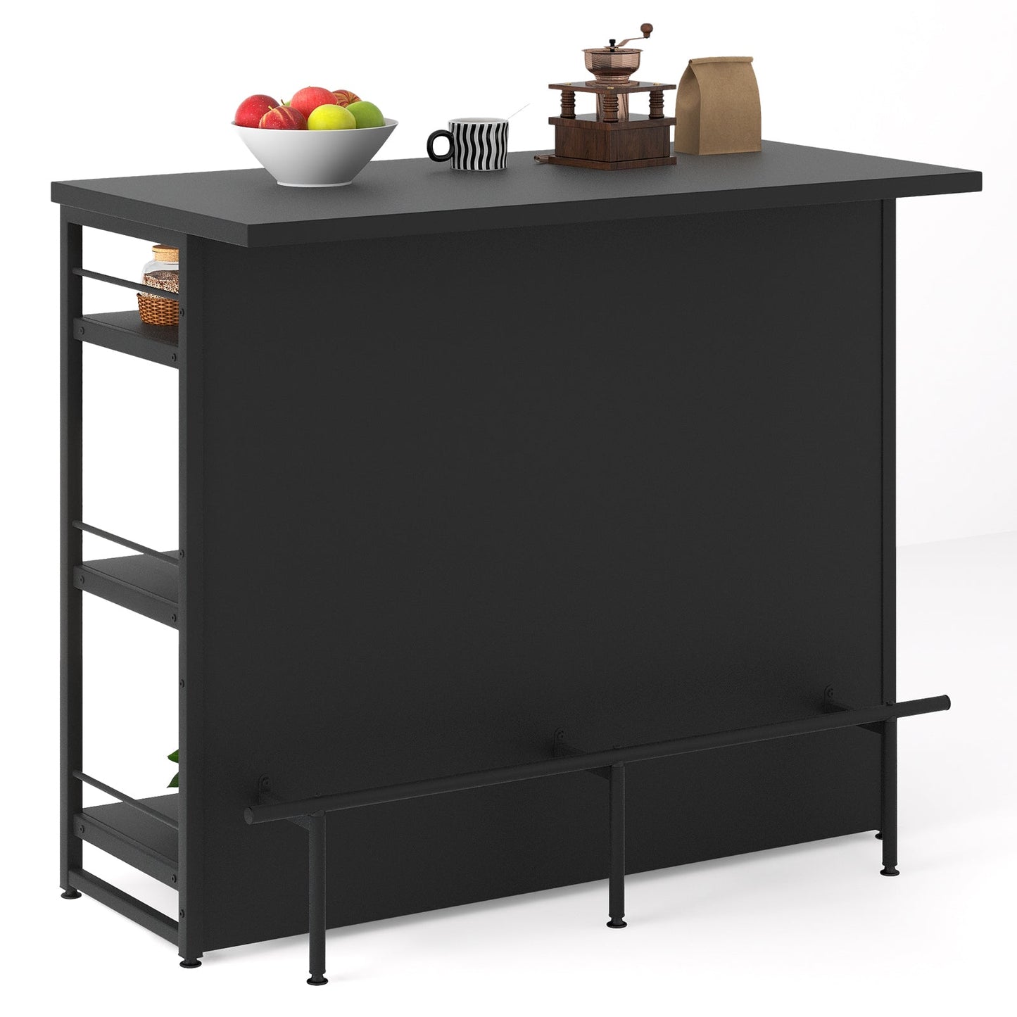 Industrial Home Bar Unit with 3 Open Shelves-Black