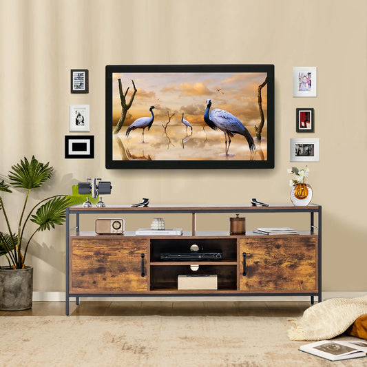 147 cm Industrial TV Stand with Adjustable Shelf for TVs up to 65"-Rustic Brown