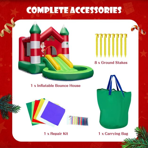 Christmas Themed Kids Inflatable Bounce House with Slide without Blower