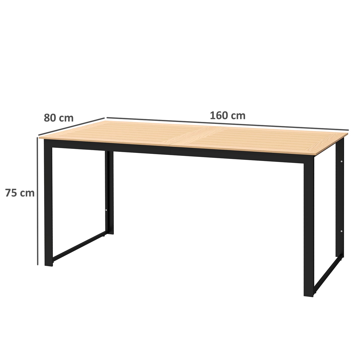 Stół ogrodowy Outsunny dla 6 osób, prostokątny stół jadalny na zewnątrz, 160 x 80 x 75 cm, z blatem z listew, metalowa rama, na balkon, taras, drewno tekowe
