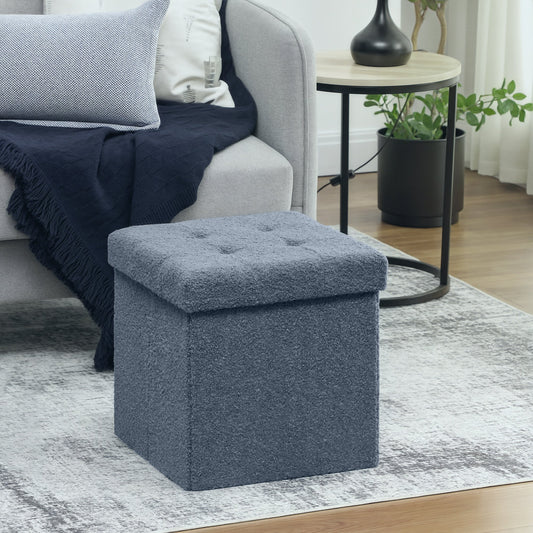 HOMCOM Foldable Sherpa Fleece Storage Ottoman - Blue
