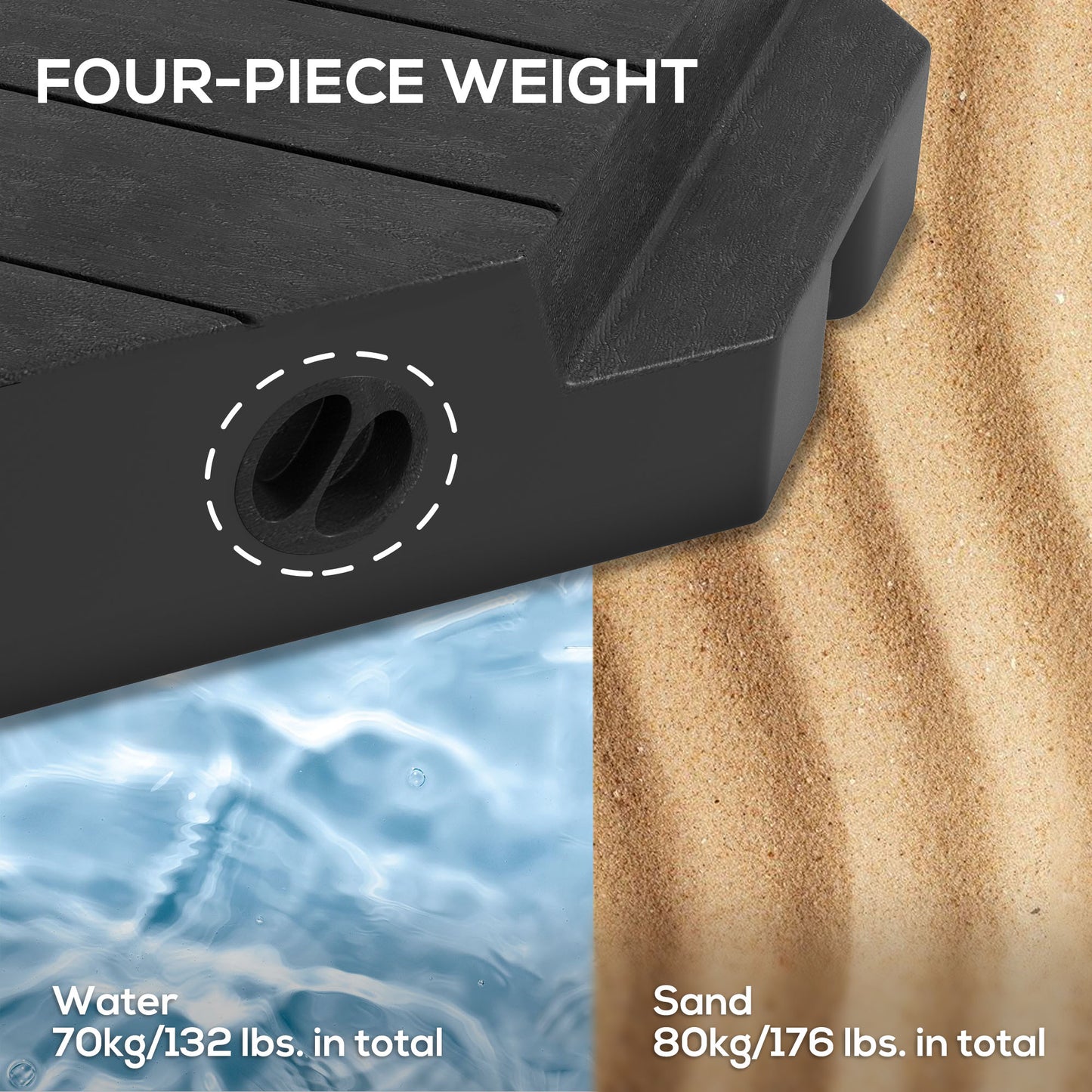 Outsunny Umbrella Weights for Cantilever Parasols, Set of 4 Heavy Duty Parasol Base Stand Weights, 80kg Sand or 60kg Water Filled, Black