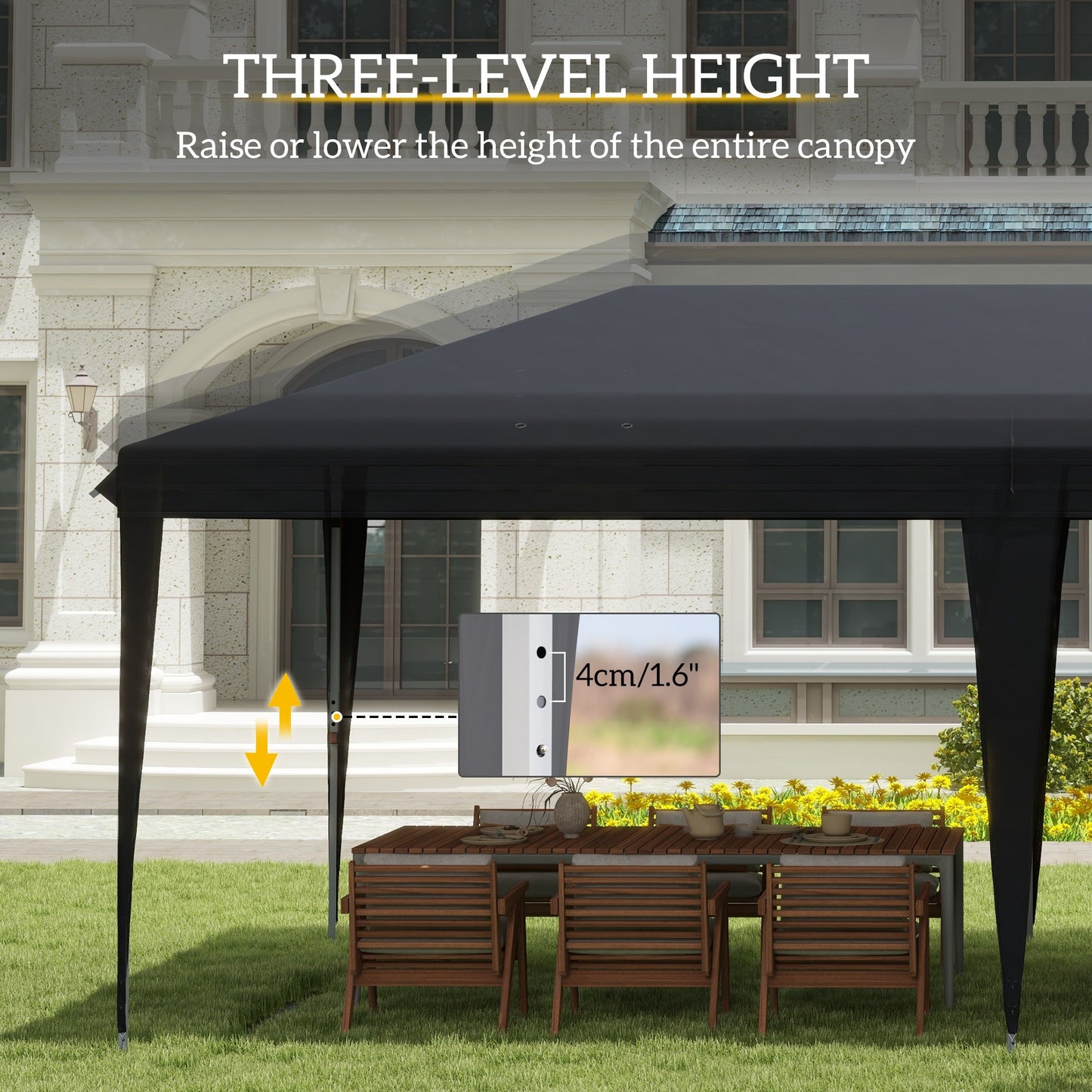 Outsunny Pop Up Gazebo 3 x 6m, składany namiot z baldachimem, regulowana wysokość markizy ślubnej z torbą transportową, czarny