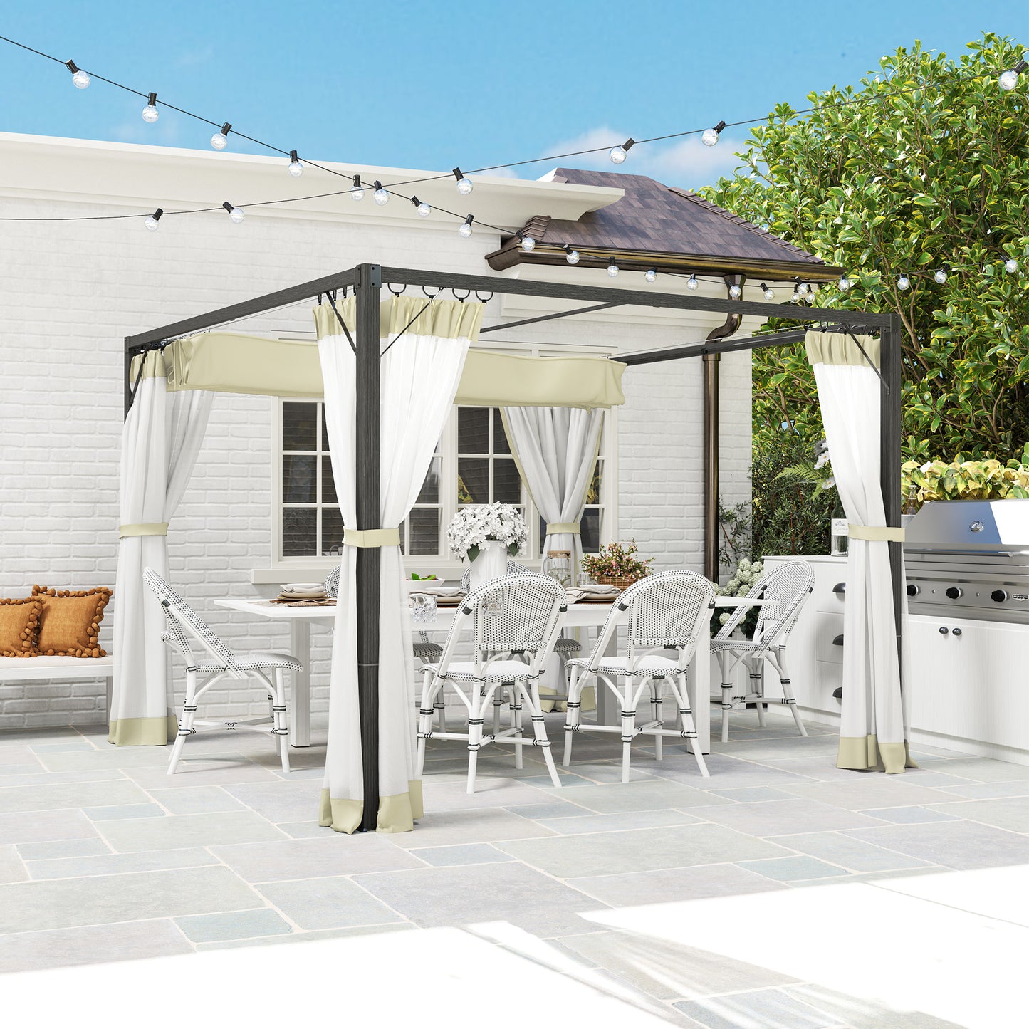 Pergola aluminiowa Outsunny 3 x 3 m z rozsuwanym dachem w kolorze khaki