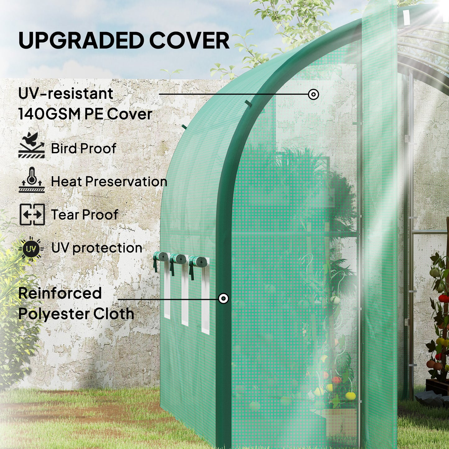 Outsunny 3 x 2(m) Polytunnel Greenhouse, with Windows and Doors - Green