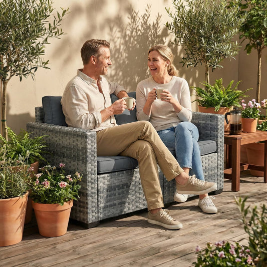Outsunny 2 Seater Rattan Sofa in Mixed Grey, image 2