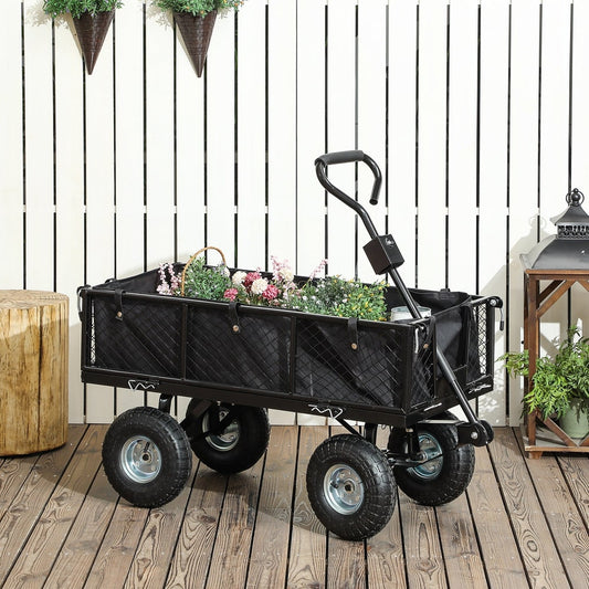 Outsunny 114L Steel Frame Garden Cart Trolley in Black, image 2