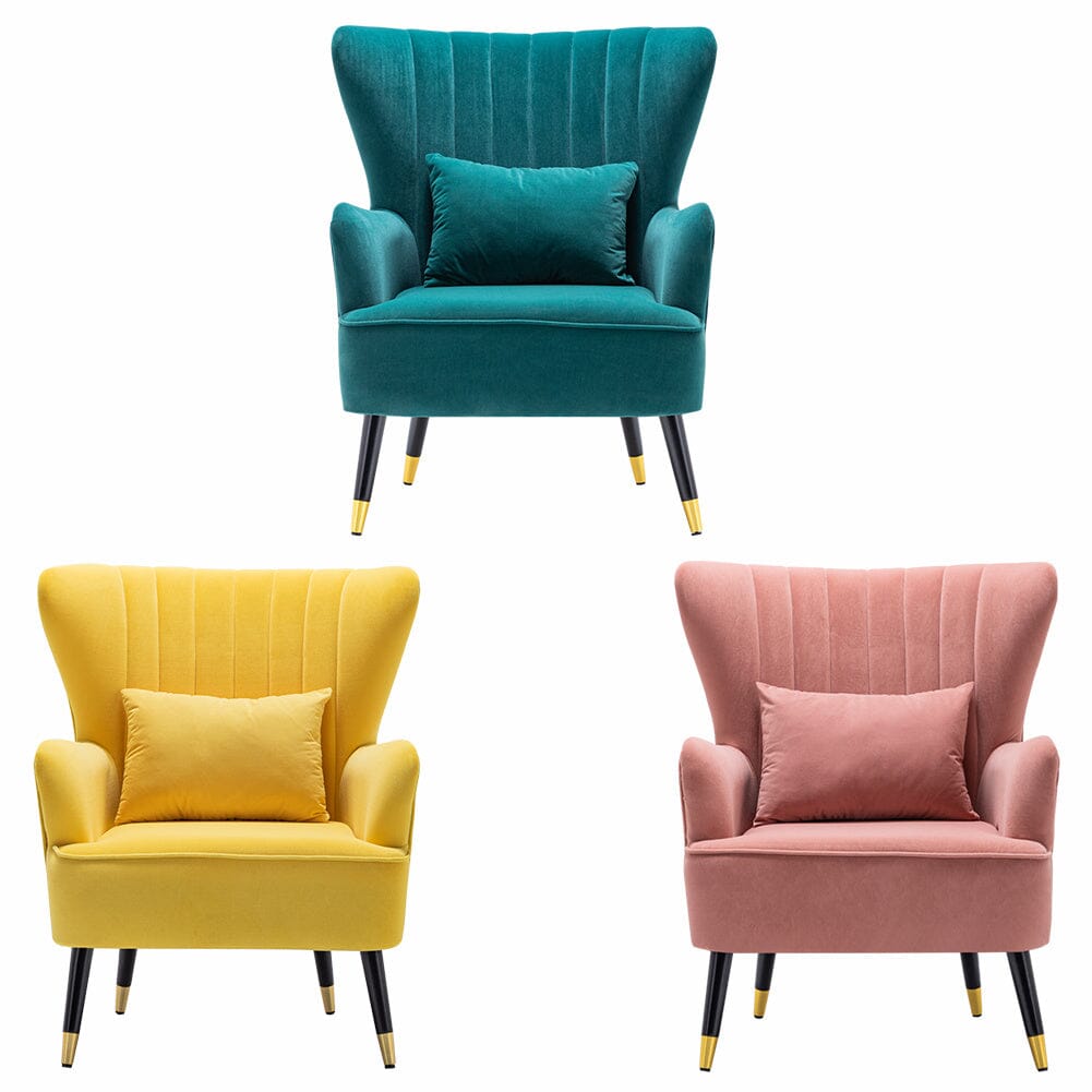 Comfortable Velvet Wingback Armchair with Cushion