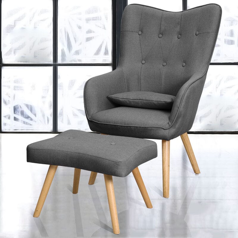 Soft Velvet Wingback Lounge Chair and Footstool