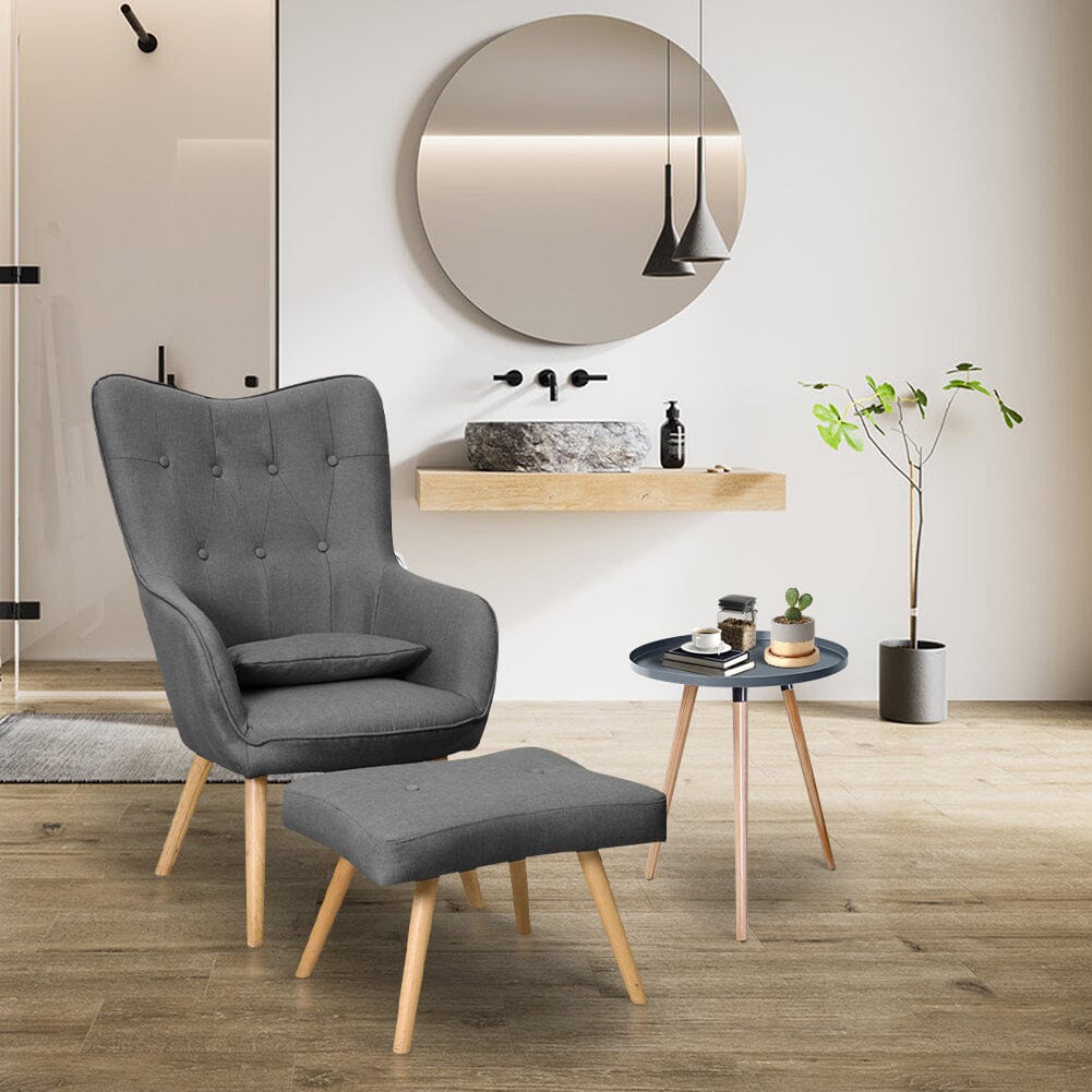 Soft Velvet Wingback Lounge Chair and Footstool