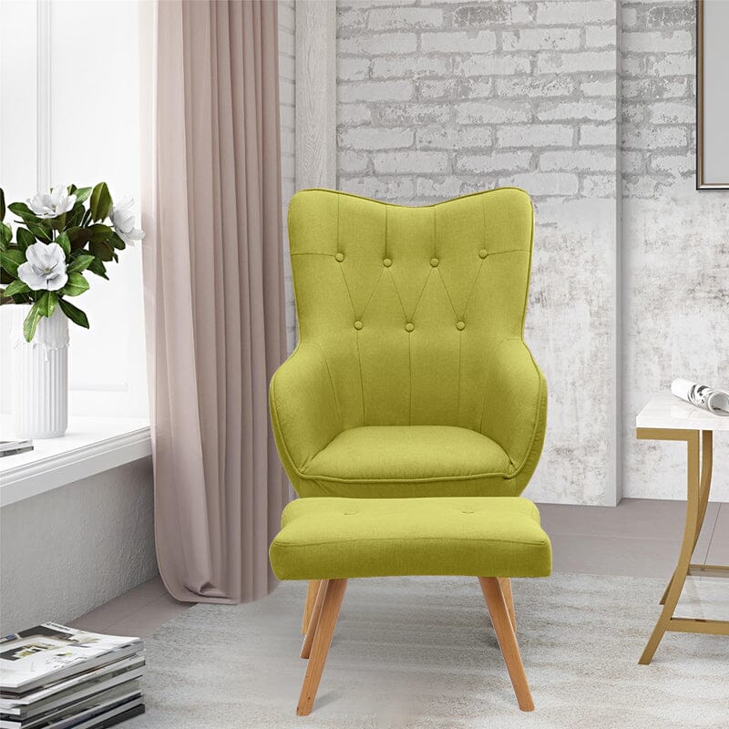 Soft Velvet Wingback Lounge Chair and Footstool