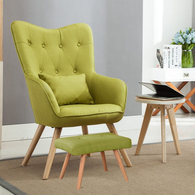 Soft Velvet Wingback Lounge Chair and Footstool