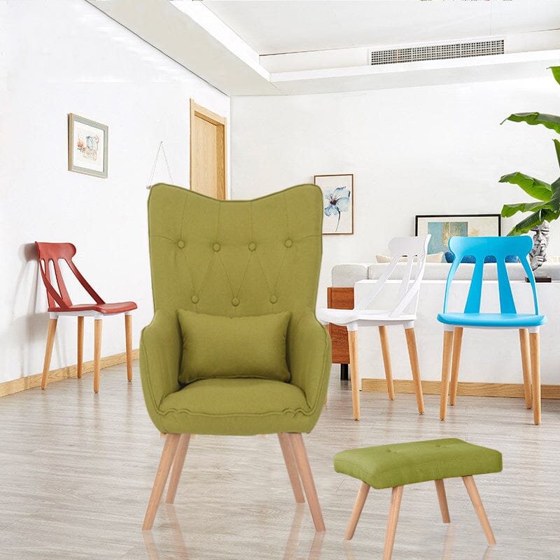 Soft Velvet Wingback Lounge Chair and Footstool