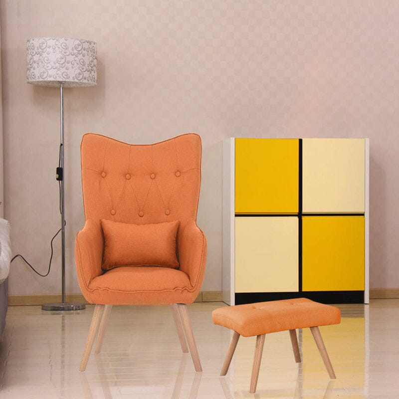Soft Velvet Wingback Lounge Chair and Footstool