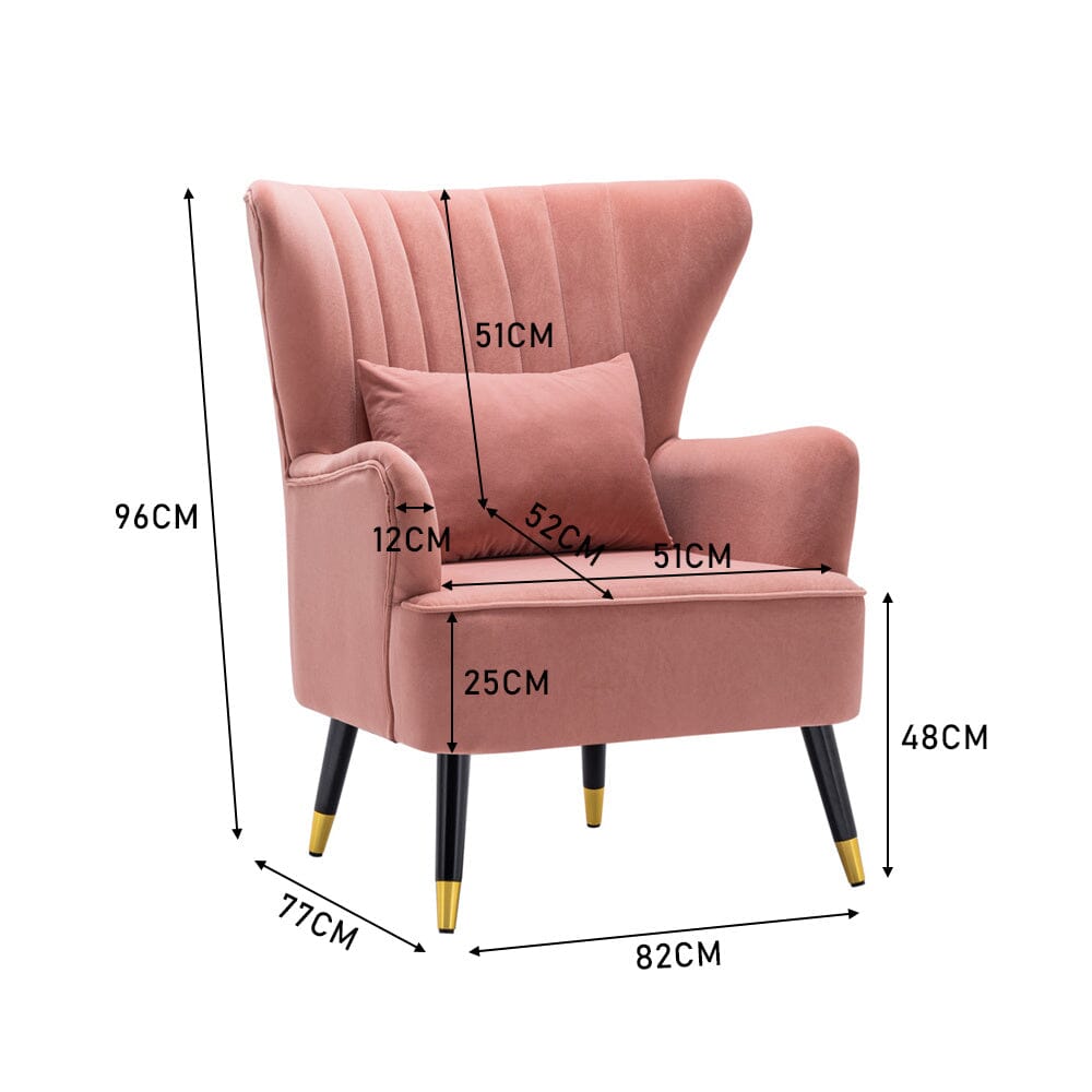 Comfortable Velvet Wingback Armchair with Cushion