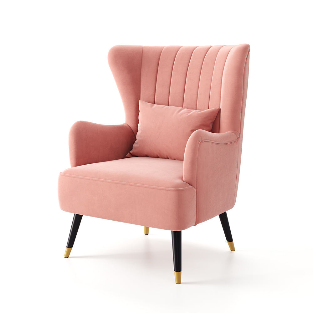 Comfortable Velvet Wingback Armchair with Cushion