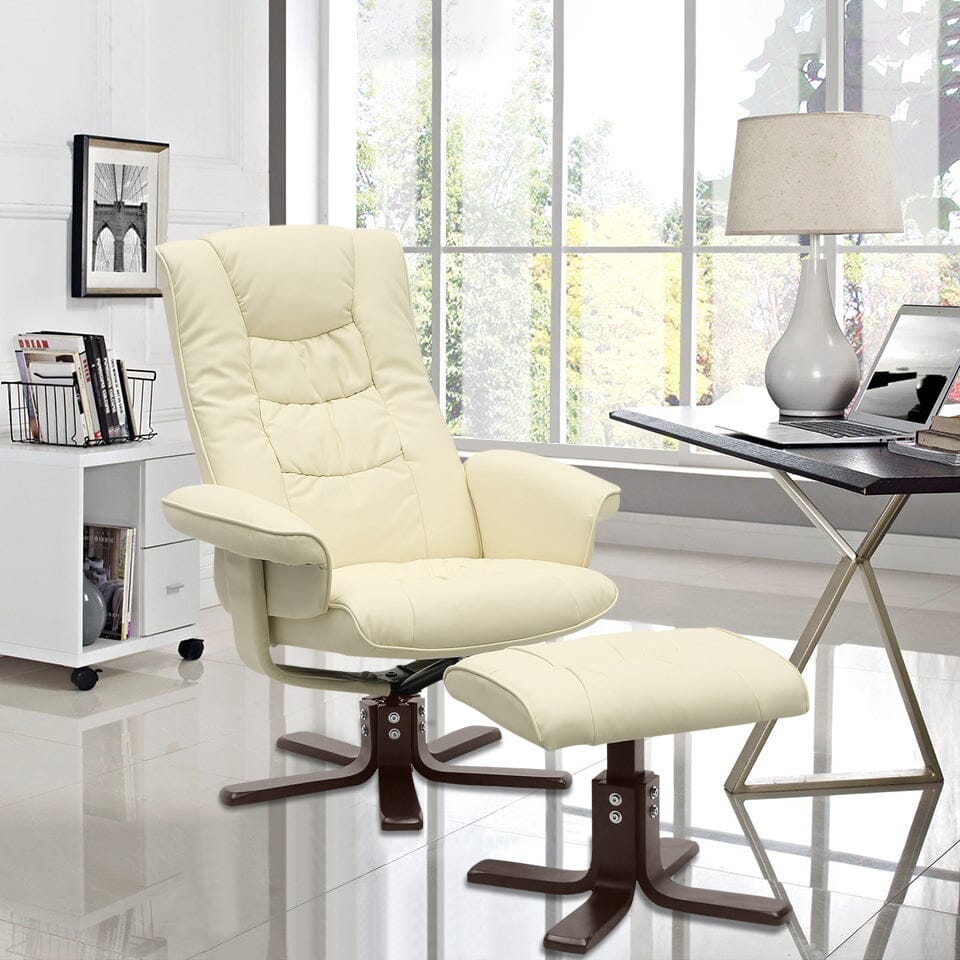 PU Leather Swivel Recliner Chair Armchair with Footstool