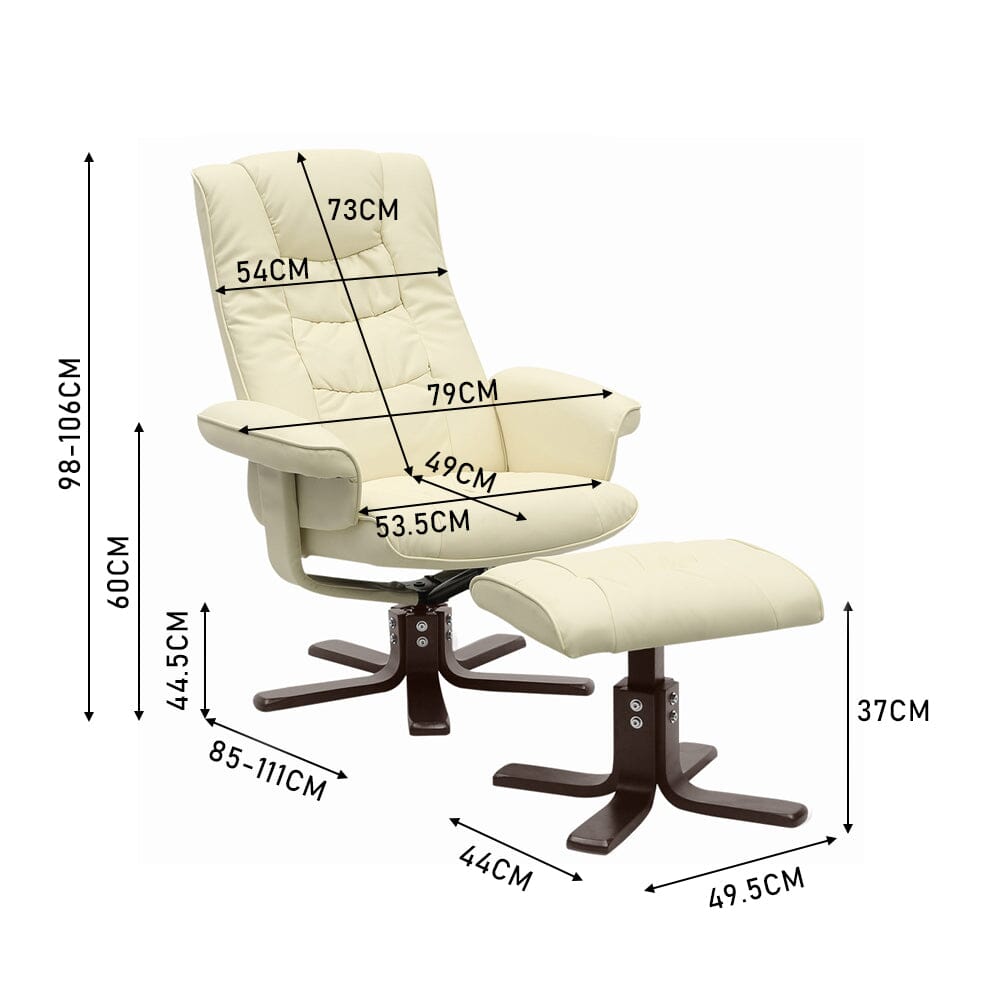 PU Leather Swivel Recliner Chair Armchair with Footstool