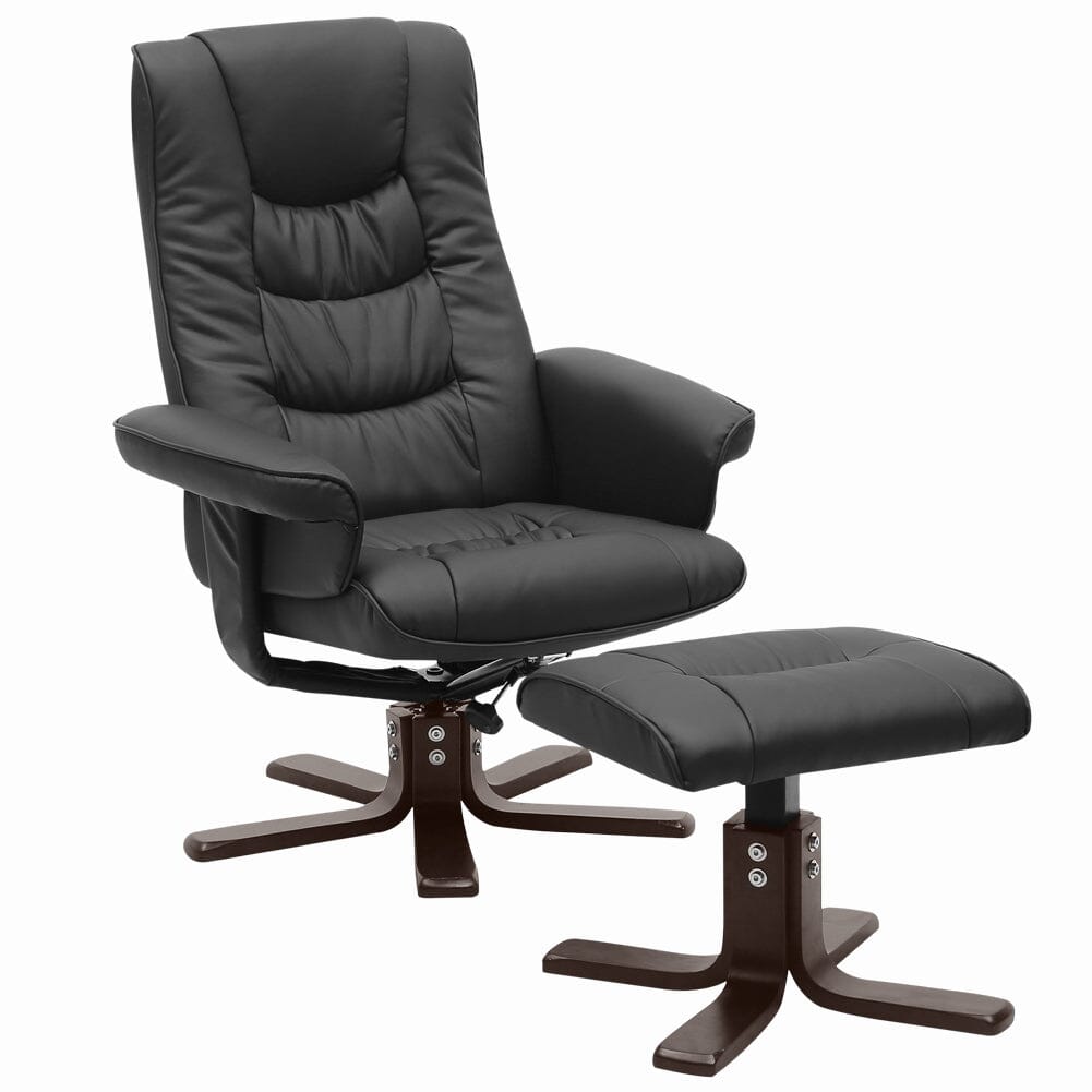 PU Leather Swivel Recliner Chair Armchair with Footstool
