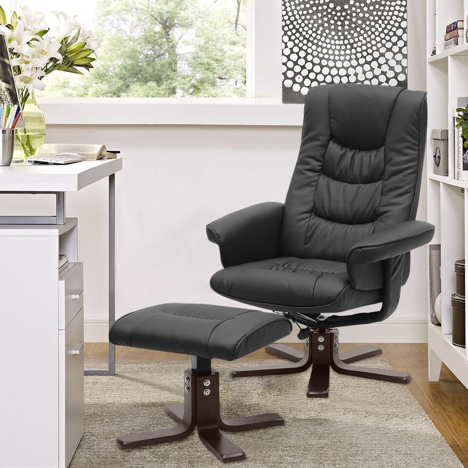 PU Leather Swivel Recliner Chair Armchair with Footstool