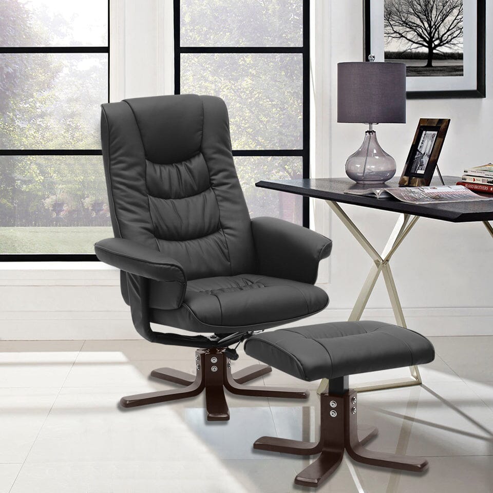 PU Leather Swivel Recliner Chair Armchair with Footstool