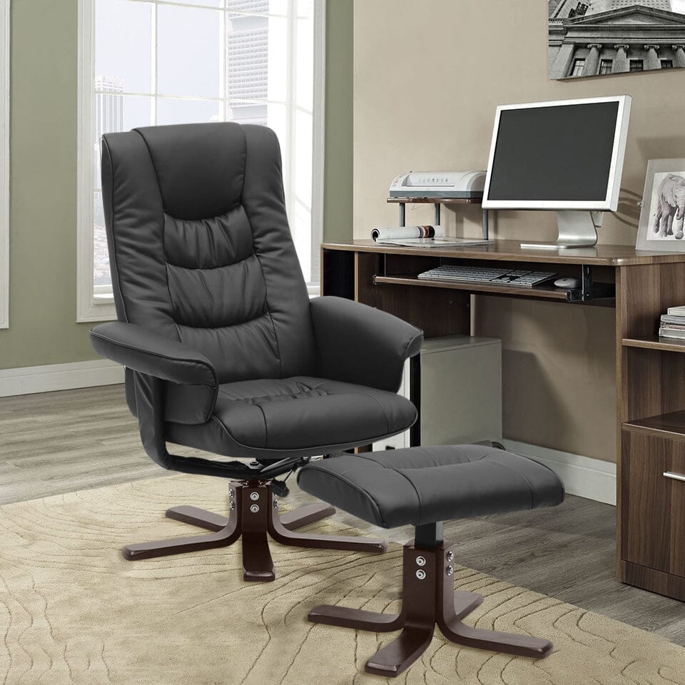 PU Leather Swivel Recliner Chair Armchair with Footstool