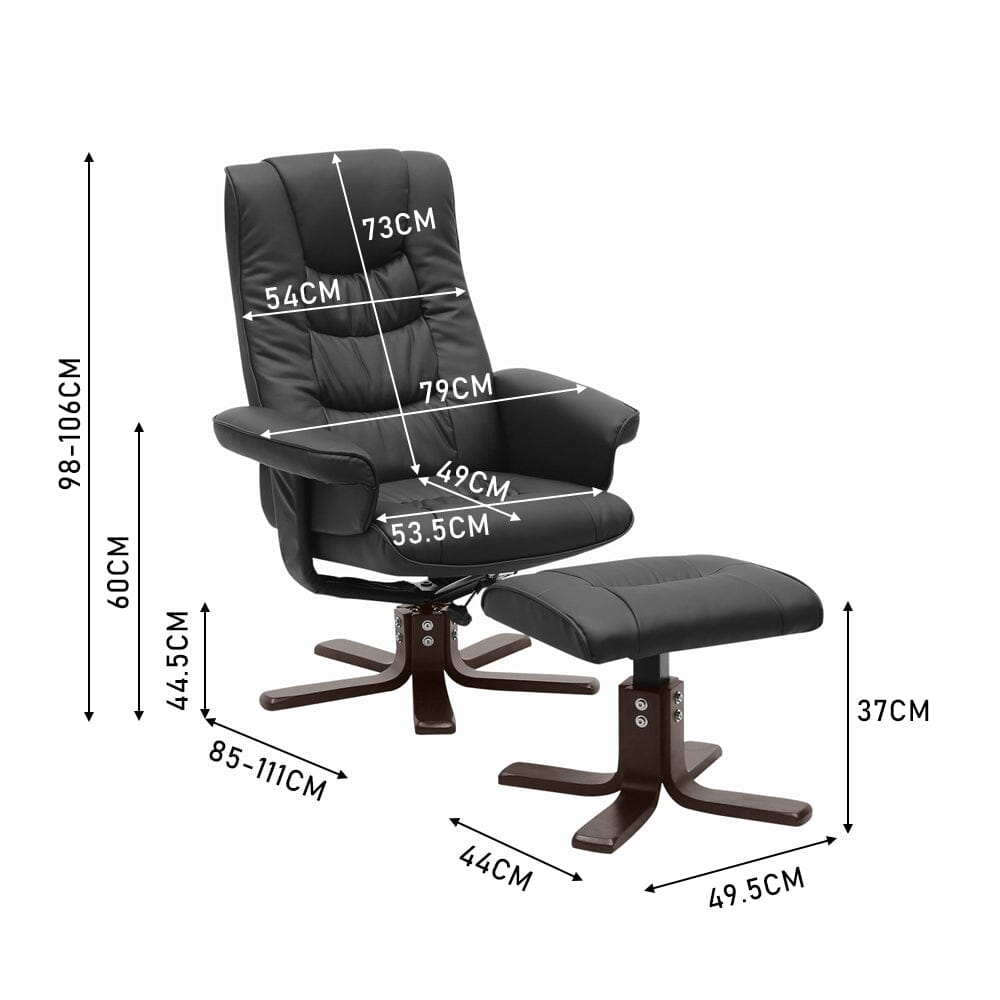 PU Leather Swivel Recliner Chair Armchair with Footstool