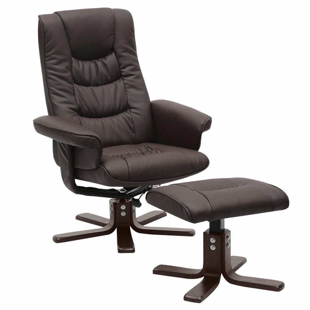 PU Leather Swivel Recliner Chair Armchair with Footstool