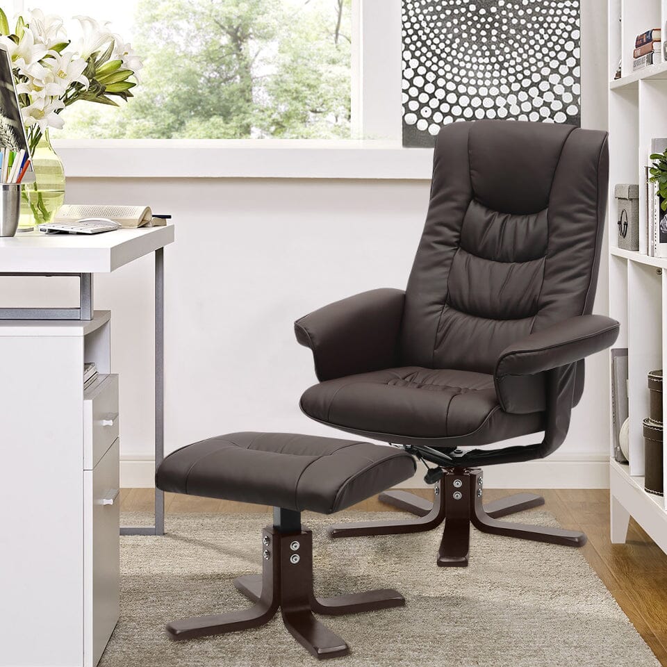 PU Leather Swivel Recliner Chair Armchair with Footstool