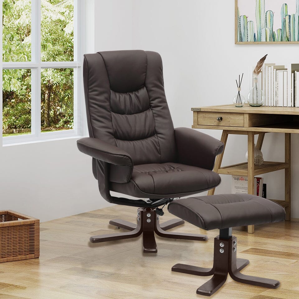 PU Leather Swivel Recliner Chair Armchair with Footstool