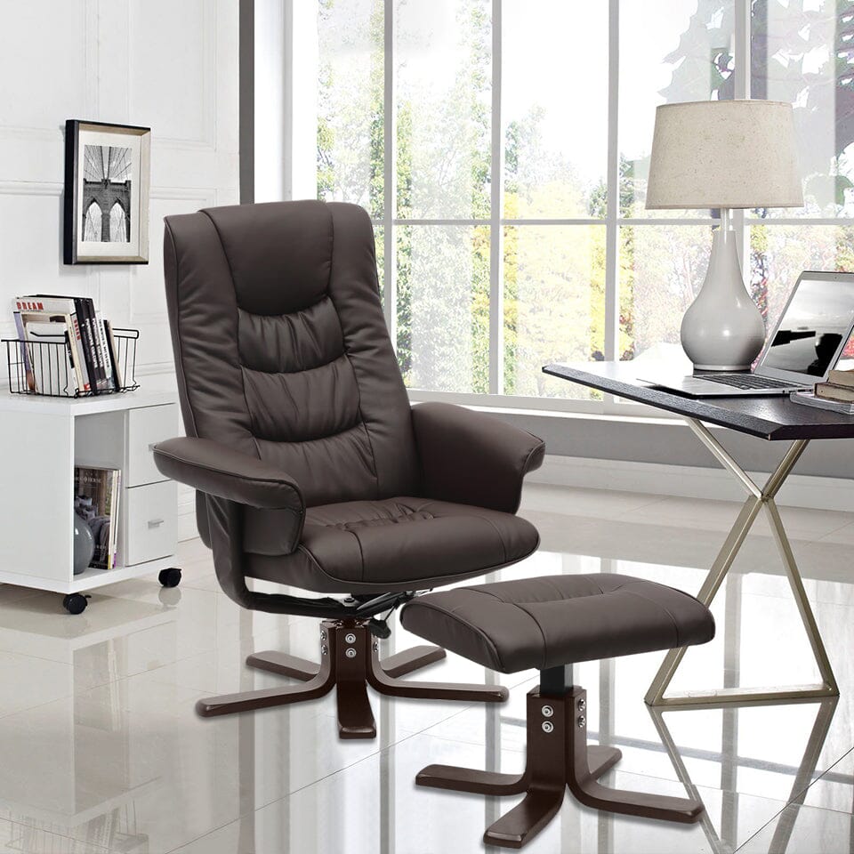 PU Leather Swivel Recliner Chair Armchair with Footstool