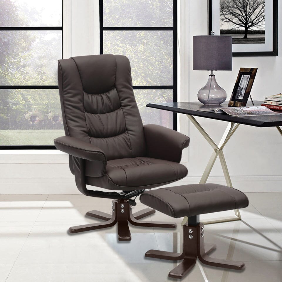 PU Leather Swivel Recliner Chair Armchair with Footstool