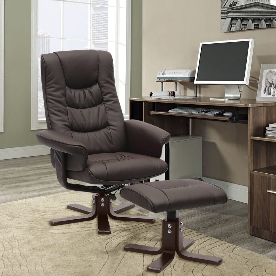 PU Leather Swivel Recliner Chair Armchair with Footstool