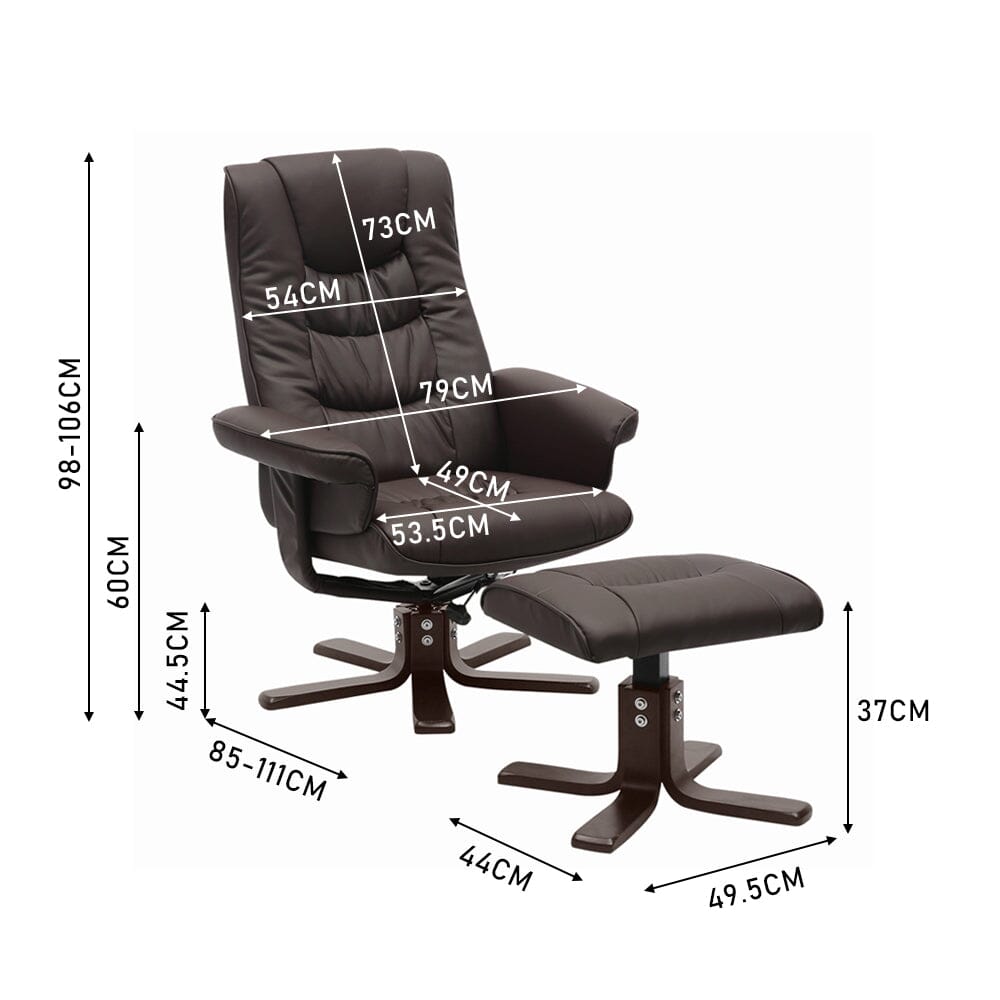 PU Leather Swivel Recliner Chair Armchair with Footstool