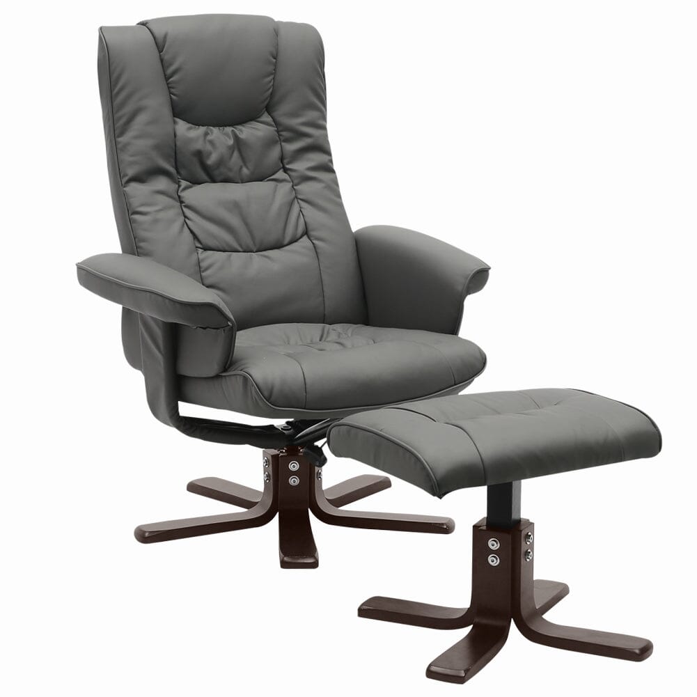 PU Leather Swivel Recliner Chair Armchair with Footstool