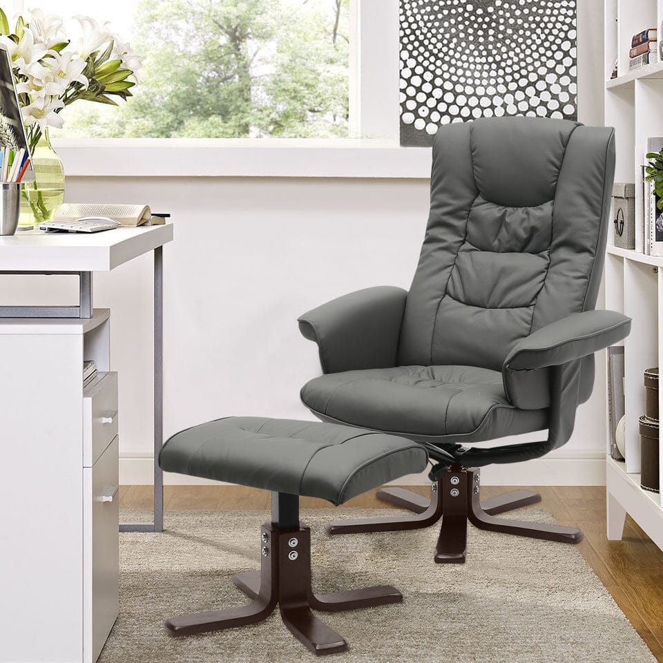 PU Leather Swivel Recliner Chair Armchair with Footstool