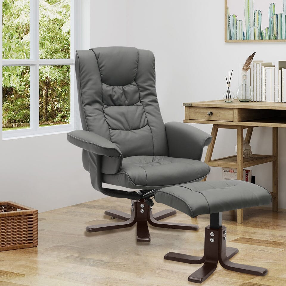 PU Leather Swivel Recliner Chair Armchair with Footstool