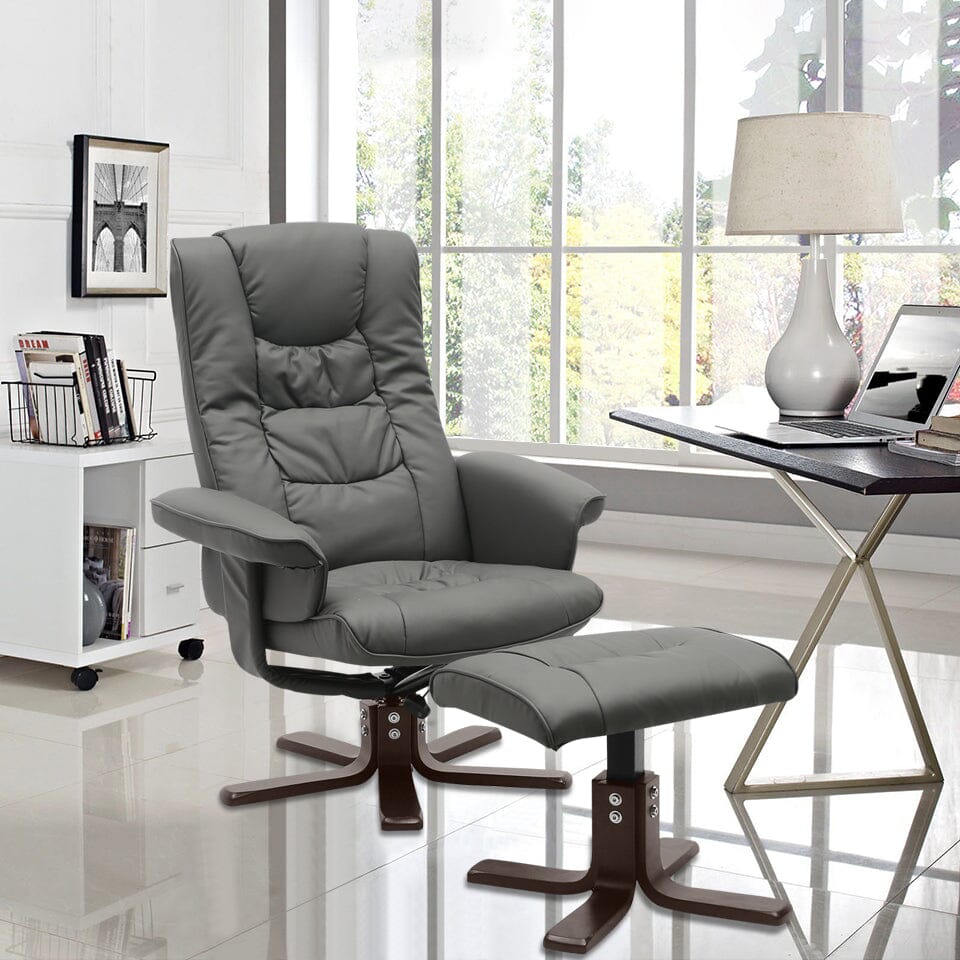 PU Leather Swivel Recliner Chair Armchair with Footstool