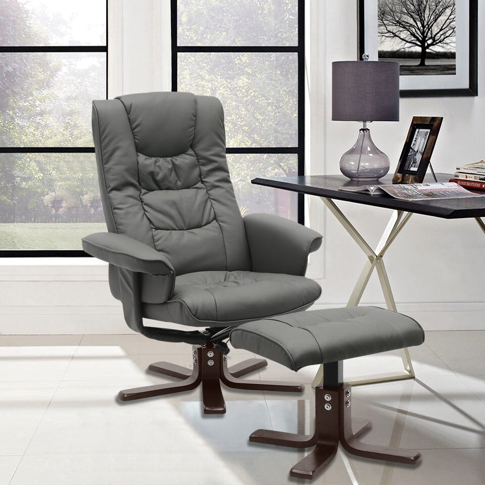 PU Leather Swivel Recliner Chair Armchair with Footstool