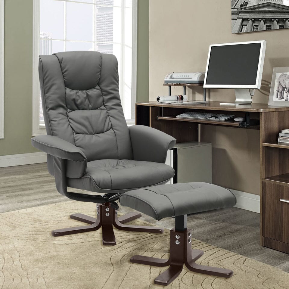 PU Leather Swivel Recliner Chair Armchair with Footstool