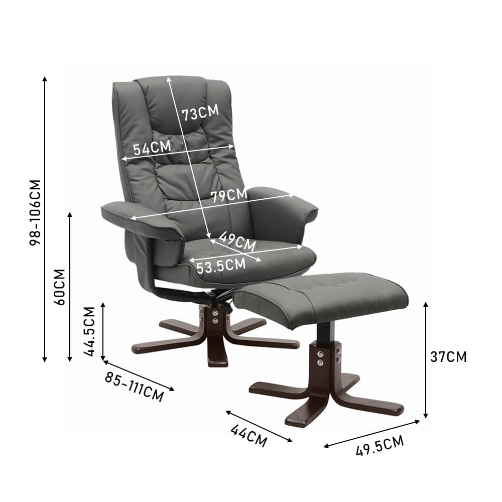 PU Leather Swivel Recliner Chair Armchair with Footstool