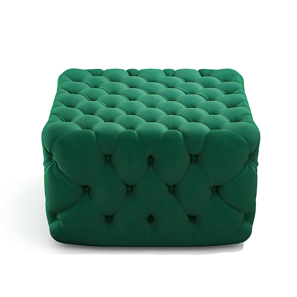 Deep Button Square Velvet Ottoman Footstool