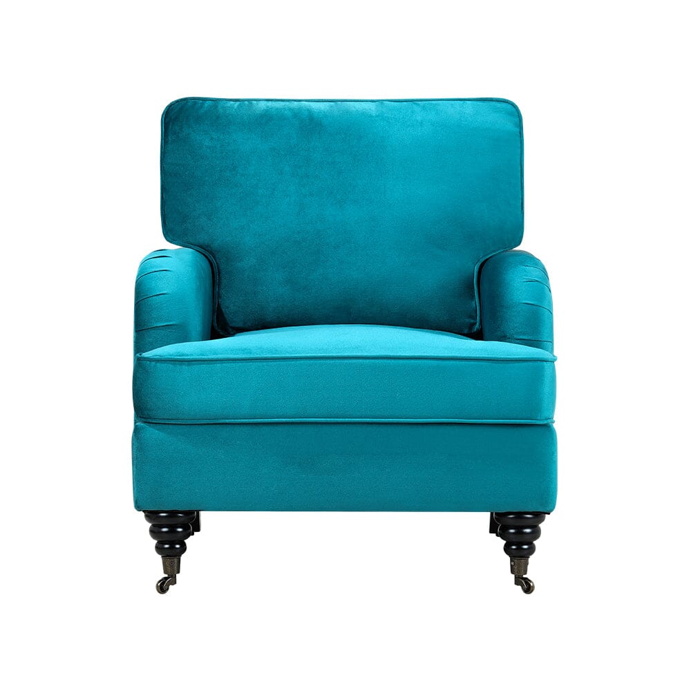 85cm Height Teal Velvet Padded Armchair with Removable Cushion