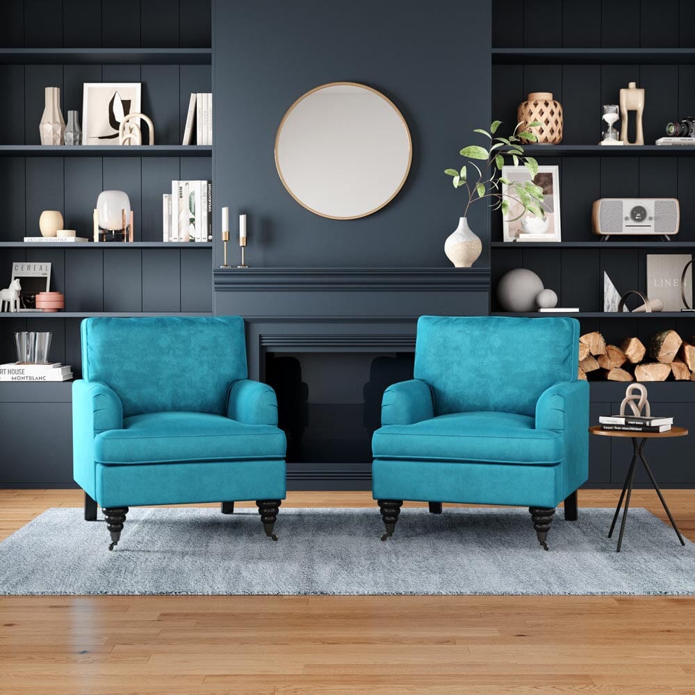 85cm Height Teal Velvet Padded Armchair with Removable Cushion