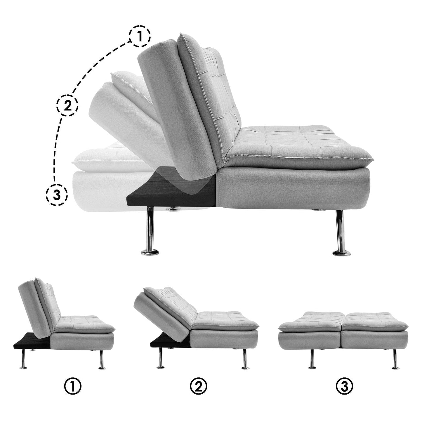 Convertible Fabric 3-Seater Sofa Bed
