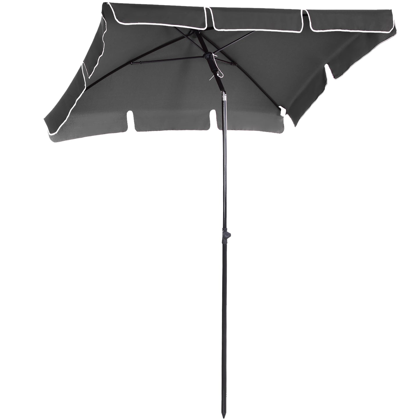 Outsunny Garden Parasol Parasol, Parasol ogrodowy na targowisko zewnętrzne z falbankami i aluminiowym drążkiem, prostokątny, uchylny daszek przeciwsłoneczny, 2 x 1,3 m, szary