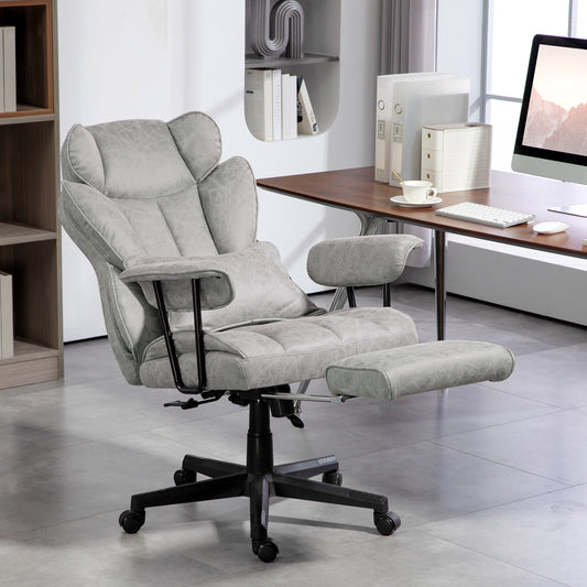 HOMCOM Executive Office Chair, Ergonomic Desk Chair with Foot Rest, Lumbar Support, Reclining Function and Wide Seat, Grey