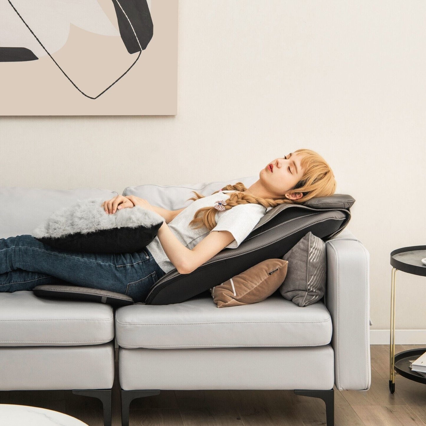 Back Massager with Heat Vibration and Removable Neck Pillow-Black