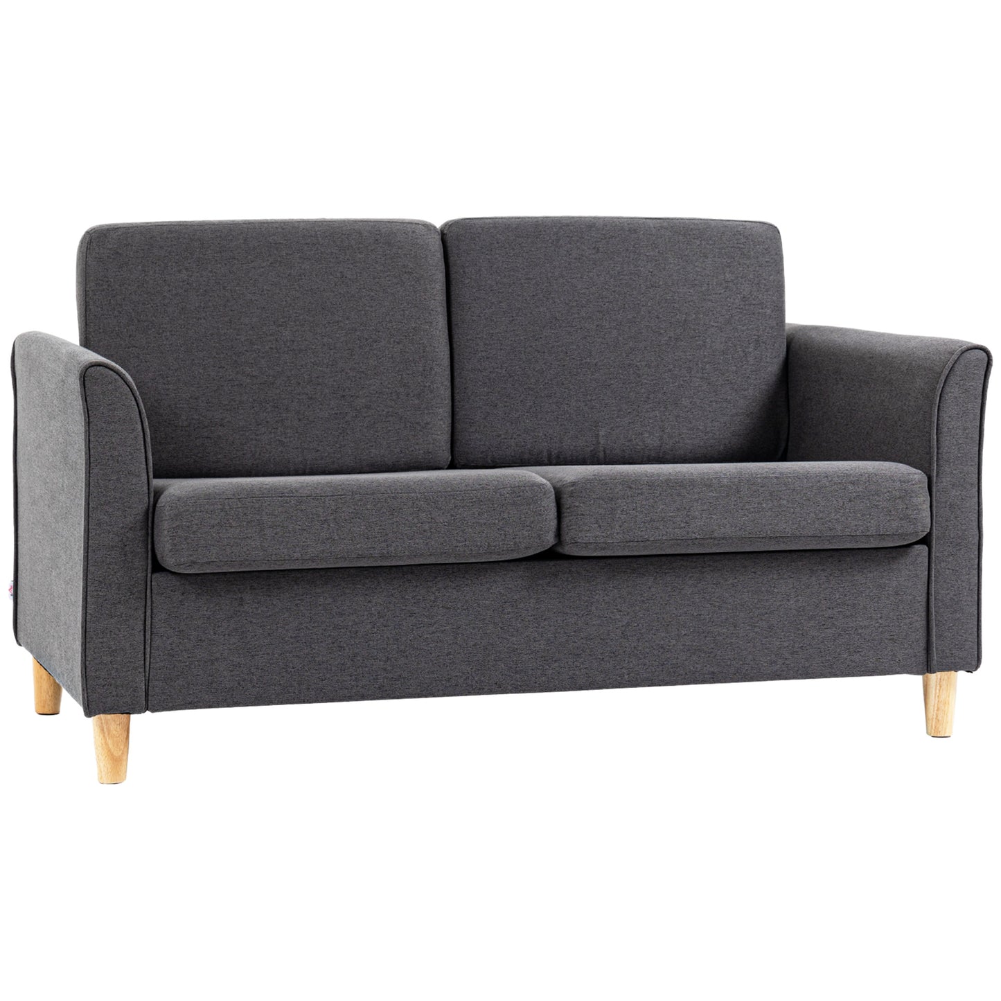 HOMCOM Kompaktowa Sofa Dwuosobowa, Nowoczesna Sofa Dwuosobowa Do Salonu Z Drewnianymi Nogami I Podłokietnikami, Ciemnoszara
